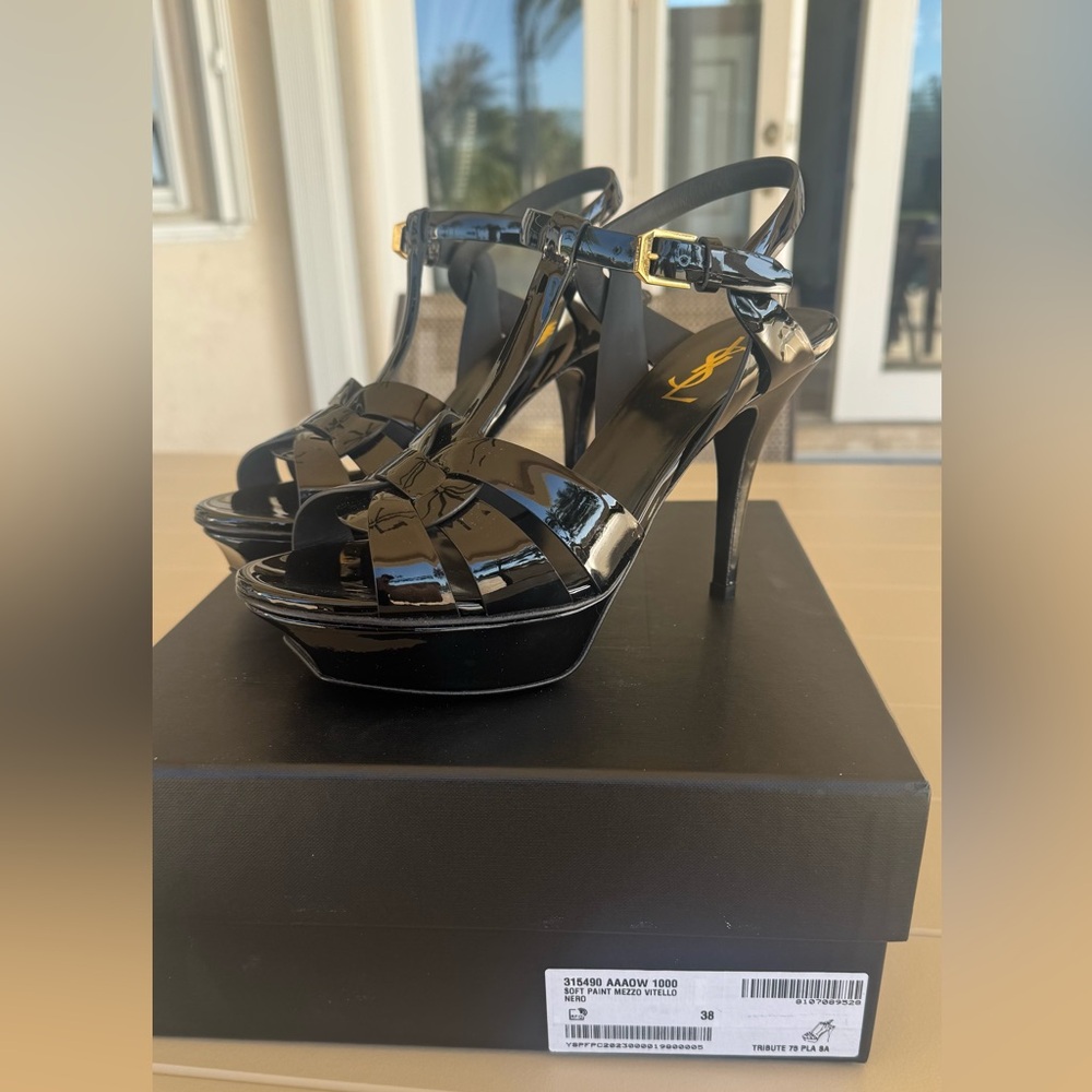 Saint Laurent Black Patent Tribute Platform Heels